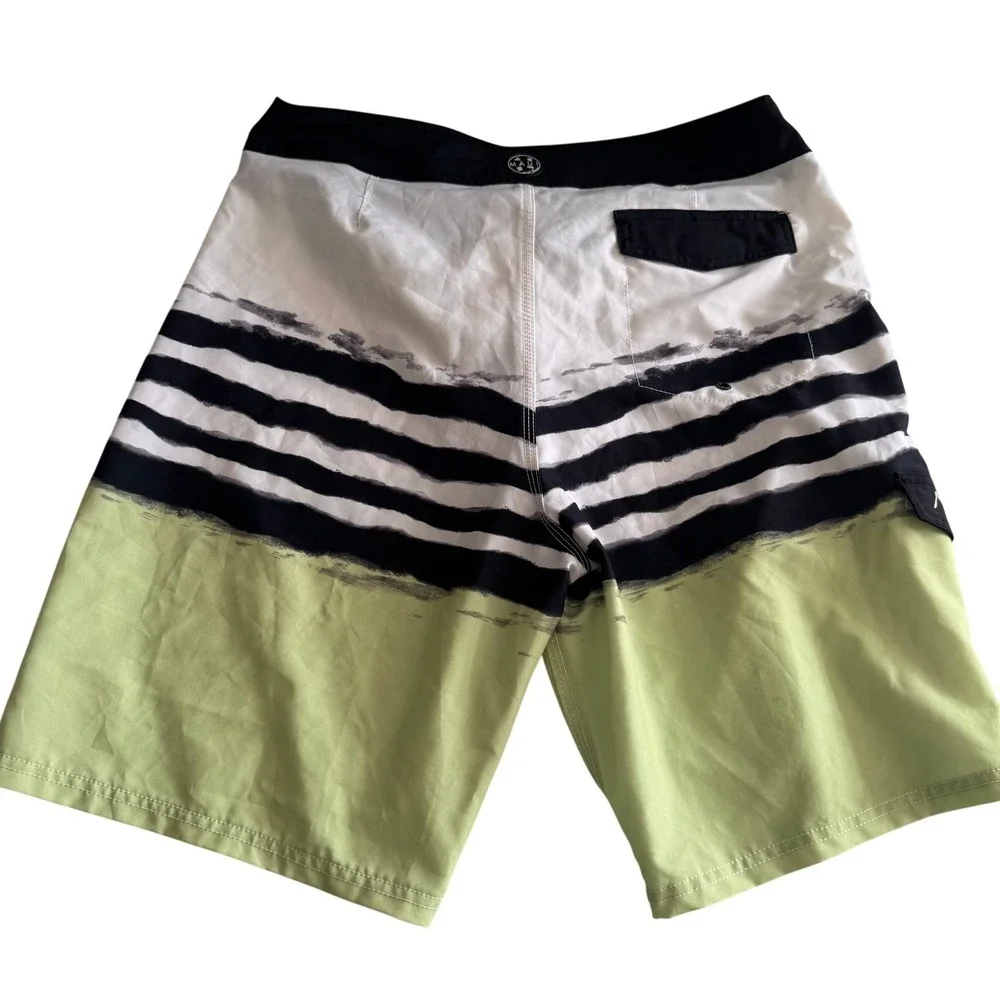 Maui and Sons Mens Board‎ Shorts Size 38 Lime Green Black Striped Swim Trunks XL
